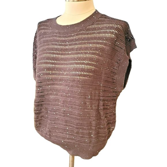 Alfani Sleeveless Sweater Top Open Weave Grey with Silver Sequins NWT Sz M DH104 - Picture 1 of 8